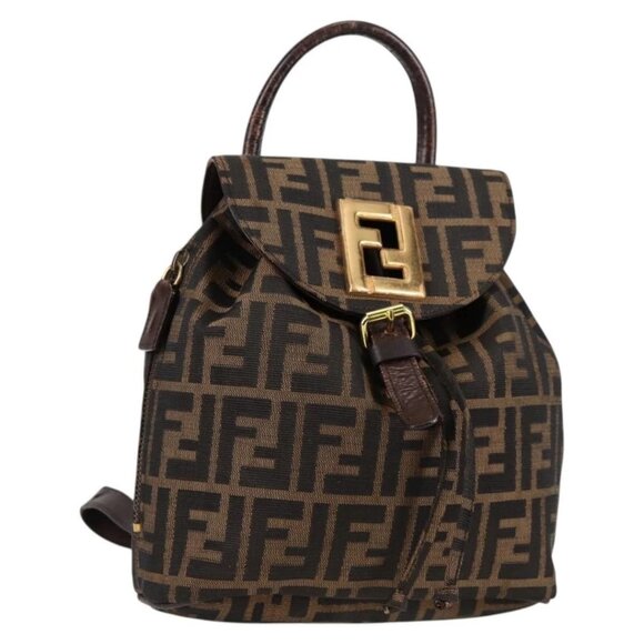 FENDI Zucca Canvas Backpack Black Brown gold Auth 133306 - Picture 1 of 16
